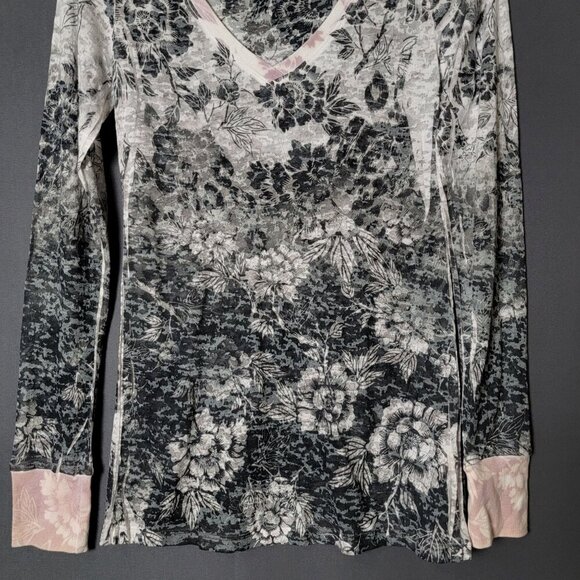 T Party Womens Y2K Floral Burnout Sheer Long Sleeve Fairy Grunge V-Neck Top M - Picture 5 of 12